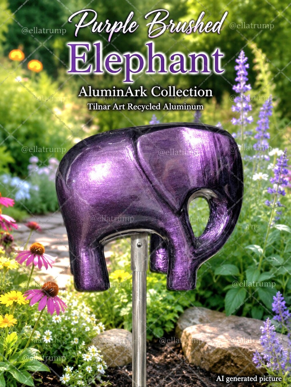 Purple Brushed Elephant  AluminArk Collection from Tilnar Art Recycled Aluminum